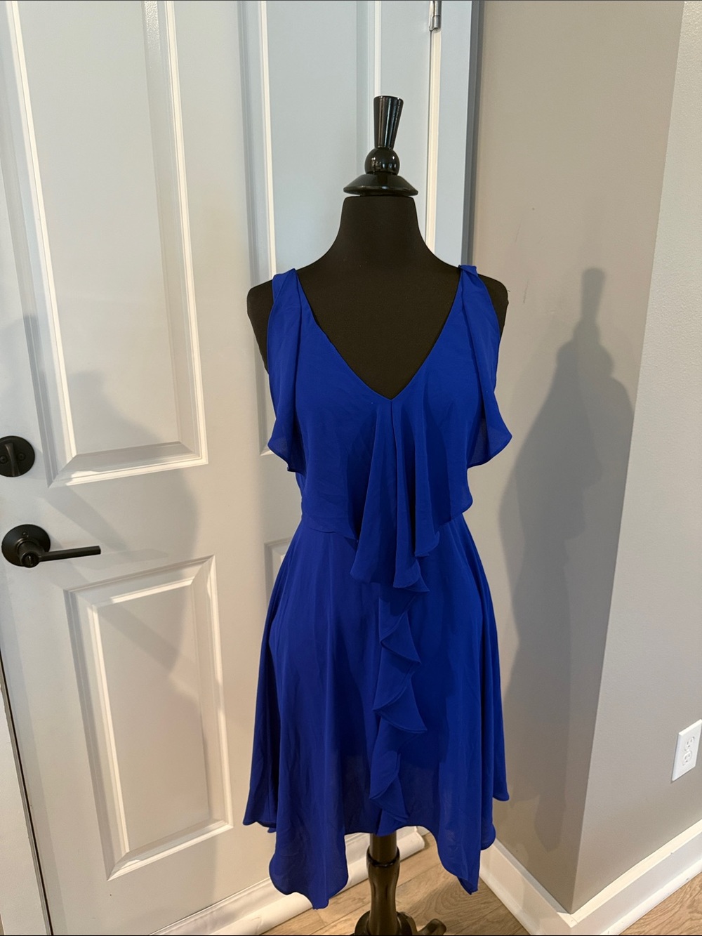 BCBGMaxAzria Royal Blue V-Neck Ruffle Mini Dress